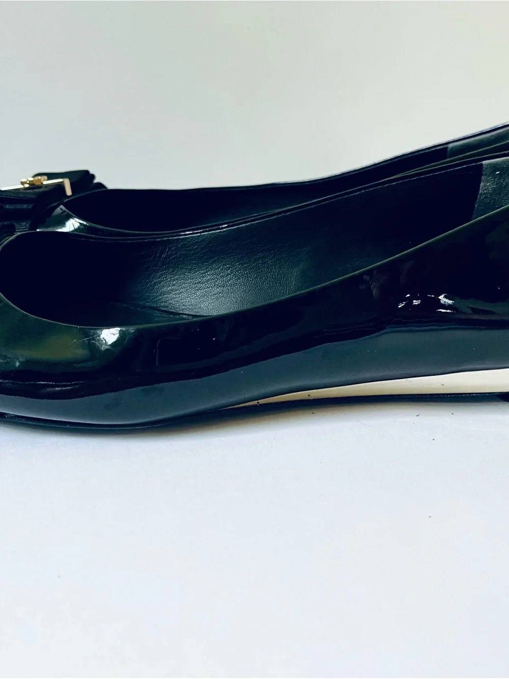 Tory Burch Trudy Black Patent Leather Peep-Toe Bow Flats - Size 10.5 M